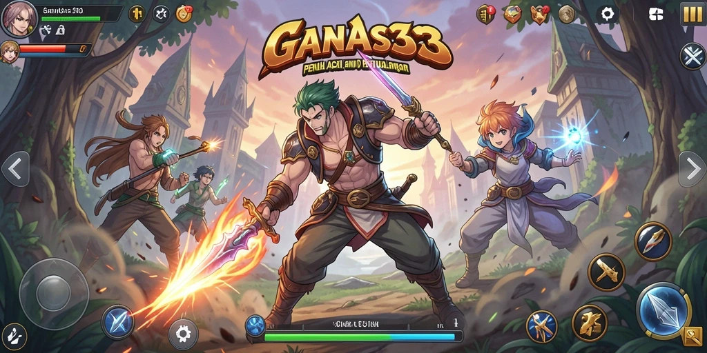 Tampilan mendebarkan gameplay <strong>GANAS33</strong> dengan aksi karakter anime.