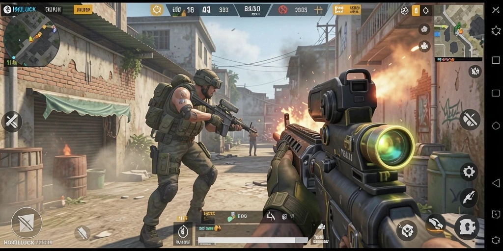 Screenshot HOKILUCK menampilkan aksi menembak yang intens dan grafis memukau.