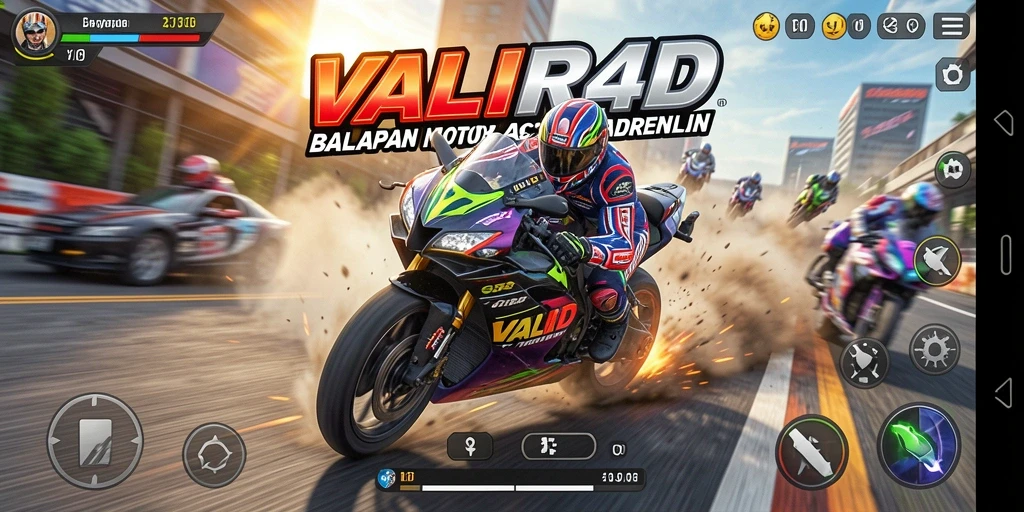 Tampilan seru dari gameplay balapan motor di VALIR4D.